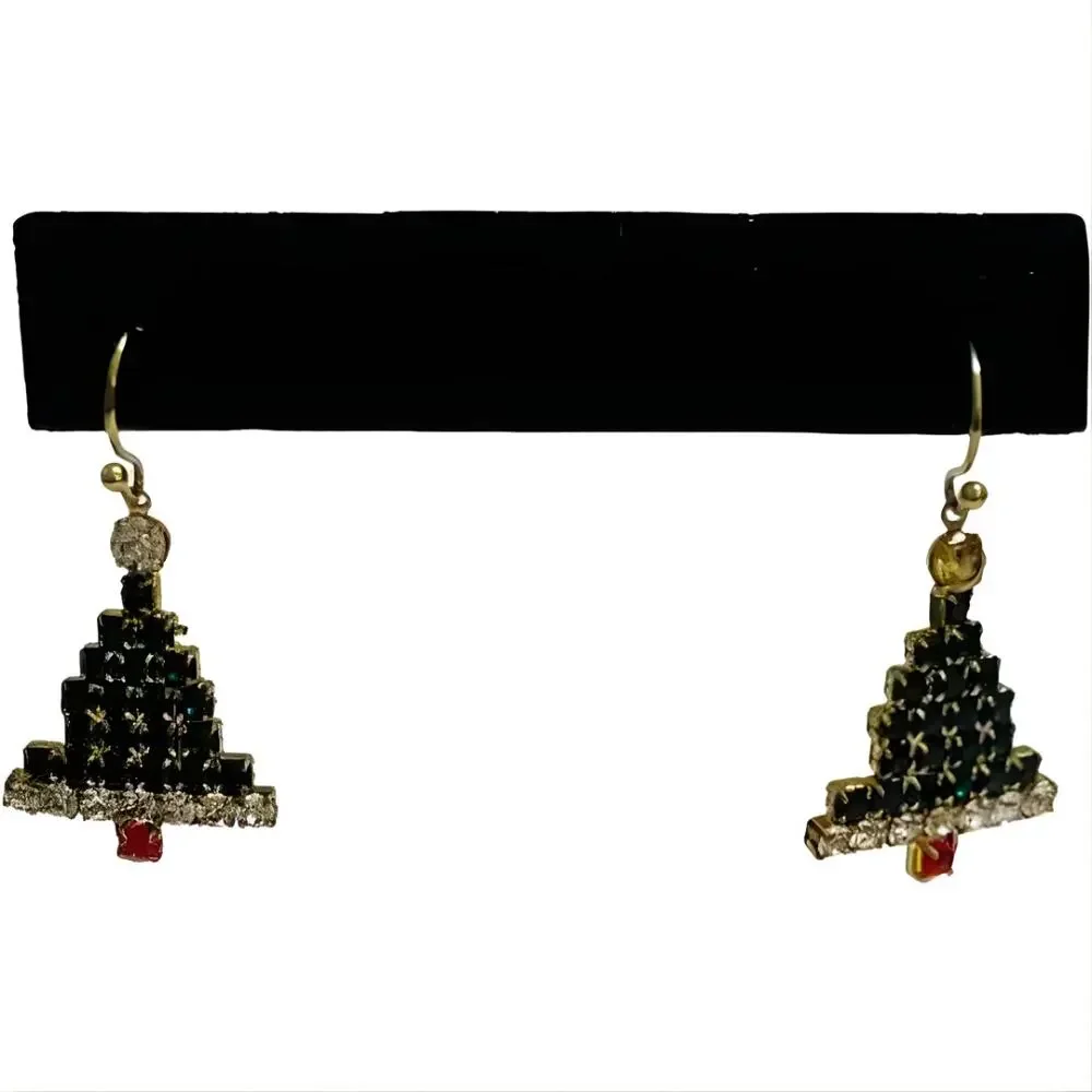 Christmas Tree Earrings Silver Gold Santa Hat Poinsettia Bundle Lot 5 Pairs